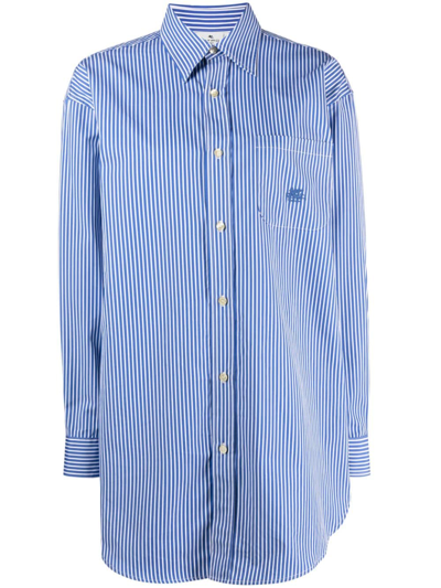 Etro Striped Logo-embroidered Cotton Shirt In Blue