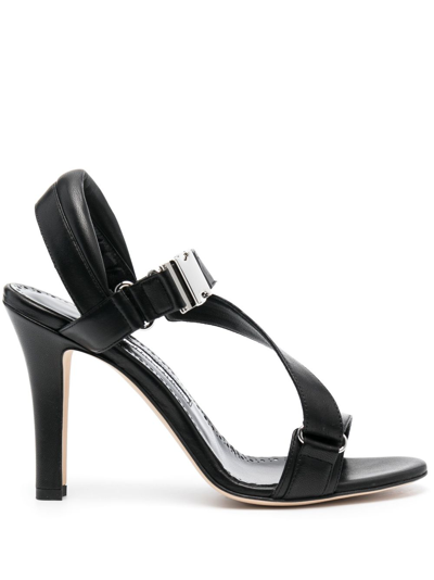 Manolo Blahnik Puxan 95mm Leather Sandals In Black