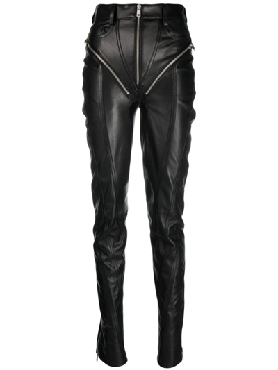 Mugler Zip-embellished Leather Trousers In 1999 Black