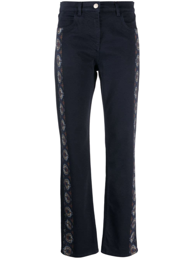 Etro Floral-stripes Straight-leg Jeans In Blue