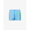 MOSCHINO MOSCHINO MEN'S LIGHT BLUE MILANO LOGO-PRINT SWIM SHORTS,67829164