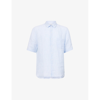 Sunspel Mens Cool Blue Micro Stripe Regular-fit Curved-hem Linen Shirt