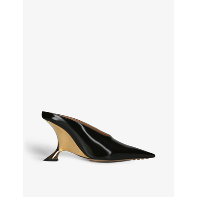 Bottega Veneta Rocket Reflective Leather Pumps With Gold-tone Heel In Black