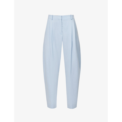 Stella Mccartney Cropped Pleated Tapered-leg Mid-rise Wool Trousers In Baby Blue