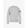 Stone Island Men Grey Ribbed Knit Crewneck Sweater With Logo Patch On The Sleeve In Wool Man In Melange Grey
