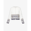 VALENTINO VALENTINO WOMEN'S AVORIO/NAVY/GOLD STRIPED LOGO-PLAQUE WOVEN JACKET,67848325