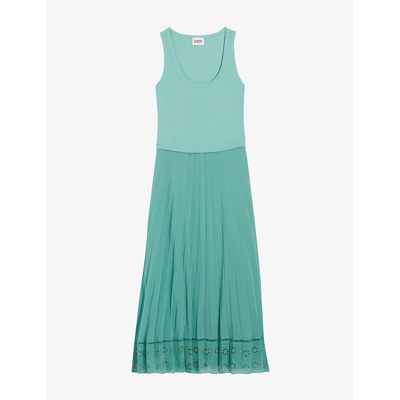 Claudie Pierlot Womens Verts Two Piece-effect Pleated Cotton Midi Dress In Wasser_grun
