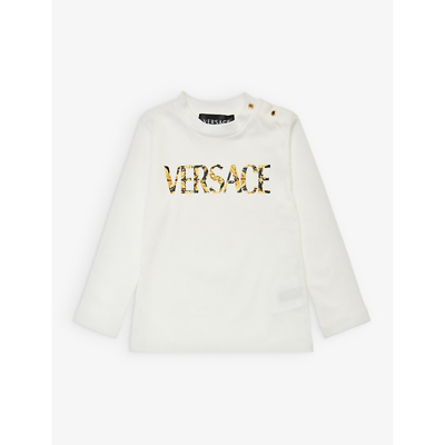 Versace Babies' Logo-print Cotton T-shirt In White+blackgold