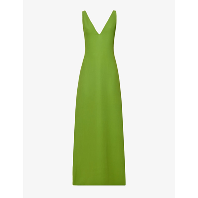 VALENTINO VALENTINO WOMEN'S CELERY GREEN V-NECK OPEN-BACK SILK MAXI DRESS 67850625