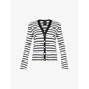GIVENCHY GIVENCHY WOMENS WHITE NAVY STRIPED LOGO-EMBROIDERED COTTON-BLEND KNITTED CARDIGAN,67089858