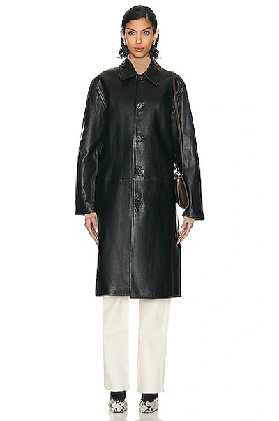 Nili Lotan Women's Abel Leather Midi-length Coat In Black