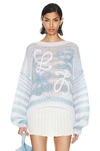 Loewe Striped Anagram Knit Sweater In White & Blue
