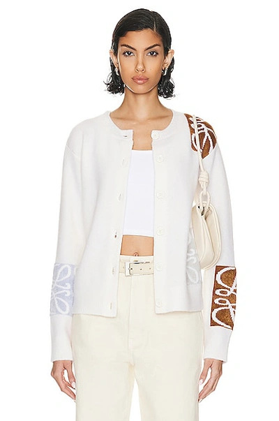 Loewe Wool-blend Anagram Intarsia Knit Cardigan In Soft White/multicolour