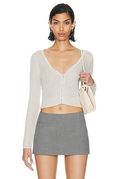 Matthew Bruch Lace Rib Knit Cropped Cardigan In Oatmeal