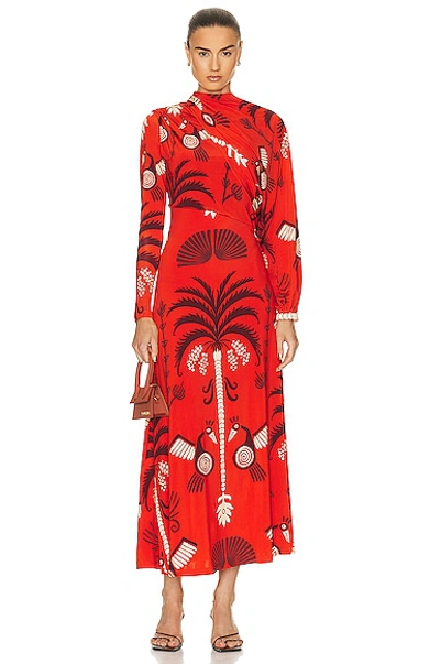 Johanna Ortiz Aclla Ceremonial Maxi Dress In Red Wine Ecru