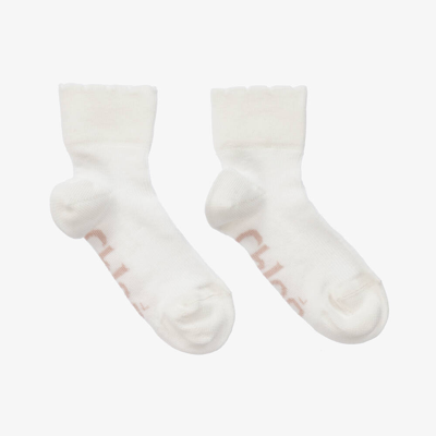 Chloé Kids' Girls Ivory & Pink Cotton Socks
