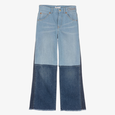Chloé Teen Girls Blue Patchwork Denim Jeans