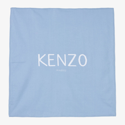 Kenzo Kids Blue Cotton Logo Knit Blanket (80cm)