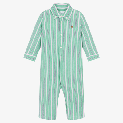 Ralph Lauren Boys Green Striped Cotton Babygrow