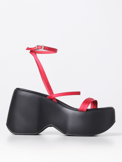 Vic Matie Chunky Leather Wedge Sandals In Fuchsia