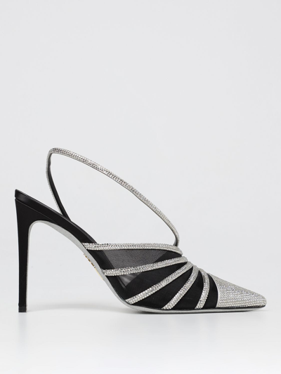 René Caovilla Emily Slingbacks In Rhinestone Crystals In Black