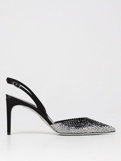 René Caovilla Jackie Slingbacks In Smoked Rhinestone Crystals In Black