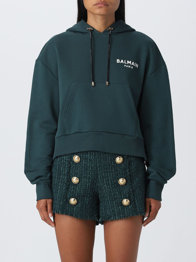 Balmain Mini  Paris Flocked Sweatshirt In Green