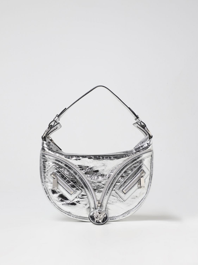 Versace Repeat Bag In Laminated Leather In Silver