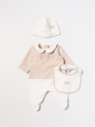 Fendi Beige Set For Baby Kids With Logo