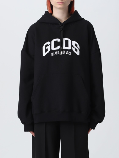 Gcds Black Logo Lounge Hoodie In White