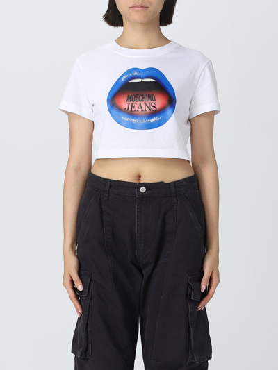 Moschino Jeans Graphic-print Cropped T-shirt In White