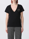 Pinko Turbato T-shirt With Jewel Embroidery In Cotton In Black