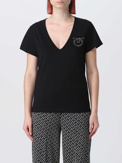 Pinko Turbato T-shirt With Jewel Embroidery In Cotton In Black