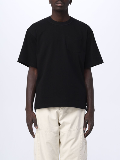 Sacai Panelled Cotton T-shirt In Blue
