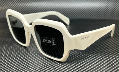 Pre-owned Prada Pr 28zs 17k08z White Talc Dark Grey Women's 53 Mm Sunglasses In Gray