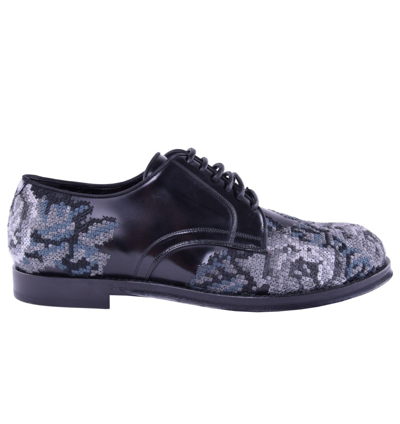 Pre-owned Dolce & Gabbana Baroque Style Embroidered Derby Shoes Black Gray 03897