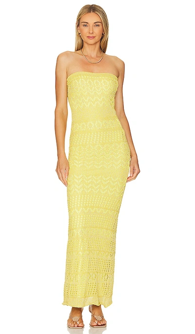 Sndys X Revolve Strapless Crochet Maxi Dress In Lime Shimmer