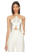 Cult Gaia Quella Metallic Fringe Halter Top In White