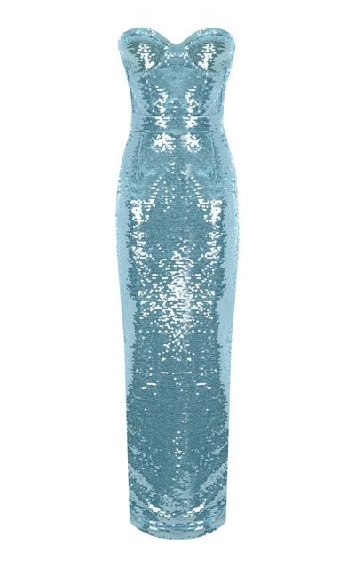 The New Arrivals Ilkyaz Ozel Océane Sequined Strapless Maxi Dress In Blue