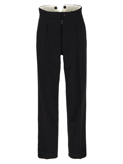 Maison Margiela Herringbone Wool Pleated Trousers In Black