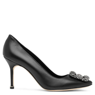 Manolo Blahnik Hangisi 90 Black Leather Pumps