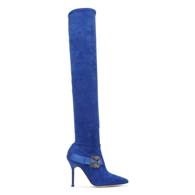 Manolo Blahnik Plinianuthi Blue Suede Over-knee Boots