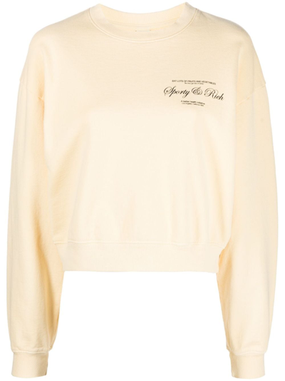 Sporty And Rich Logo-print Cotton Sweatshirt In Neutrals