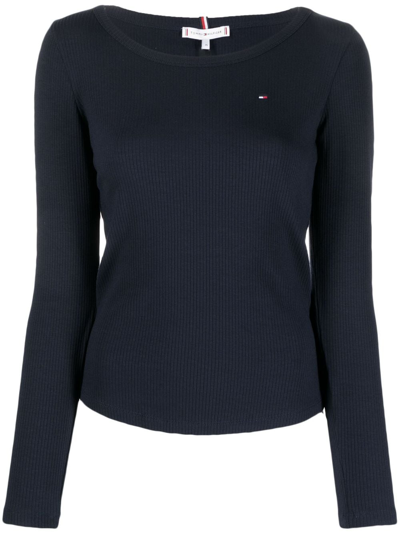 Tommy Hilfiger Ribbed Long-sleeve T-shirt In Blue