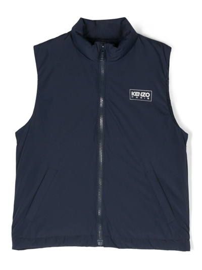 Kenzo Kids' Logo-print Sleeveless Padded Gilet In Blue