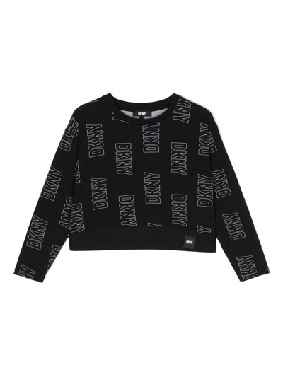 Dkny Kids' Logo-print Long-sleeve Cotton T-shirt In Black