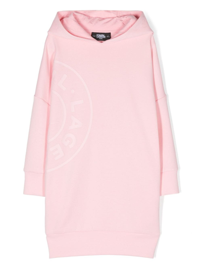 Karl Lagerfeld Kids' Logo印花弹性棉连帽连衣裙 In Pink