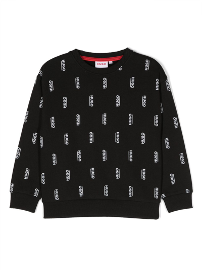 Hugo Kids' Logo-print Knitted Sweatshirt In Black