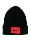 HUGO LOGO-PATCH KNITTED BEANIE HAT