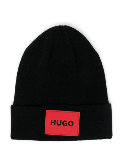 Hugo Kids' Logo-patch Knitted Beanie Hat In Black
